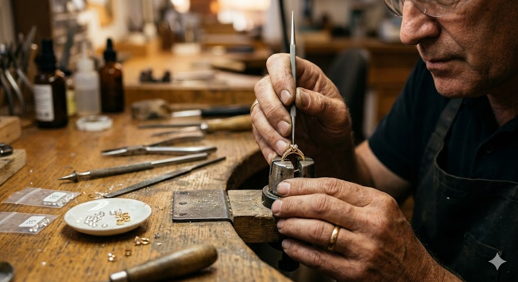 Custom jewelry craftsman at work