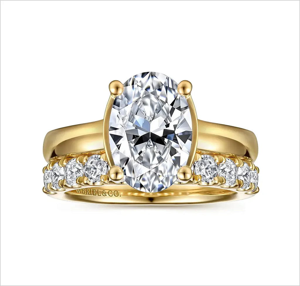 14K Yellow Gold Half Bezel Oval Diamond