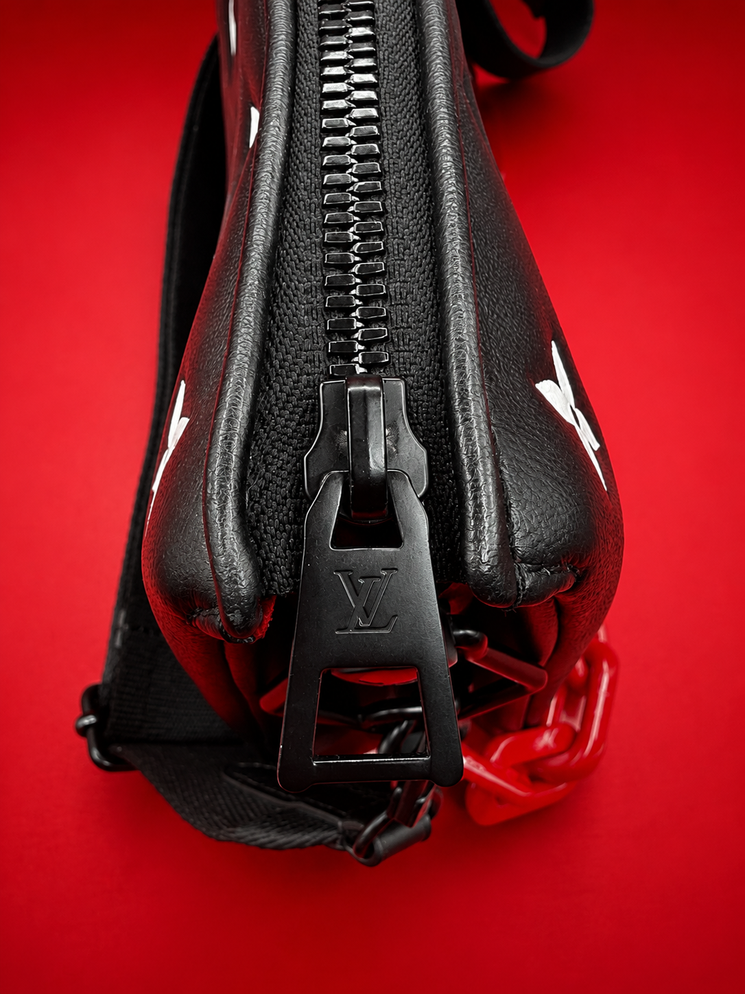 Louis Vuitton Coussin PM/ Coach Bag - Black Monogram Embossed Leather with Red Resin Chain
