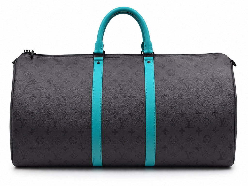 Louis Vuitton Keepall Bandoulière Duffle — Monogram Eclipse Canvas with Teal Trim
