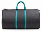 Louis Vuitton Keepall Bandoulière Duffle — Monogram Eclipse Canvas with Teal Trim