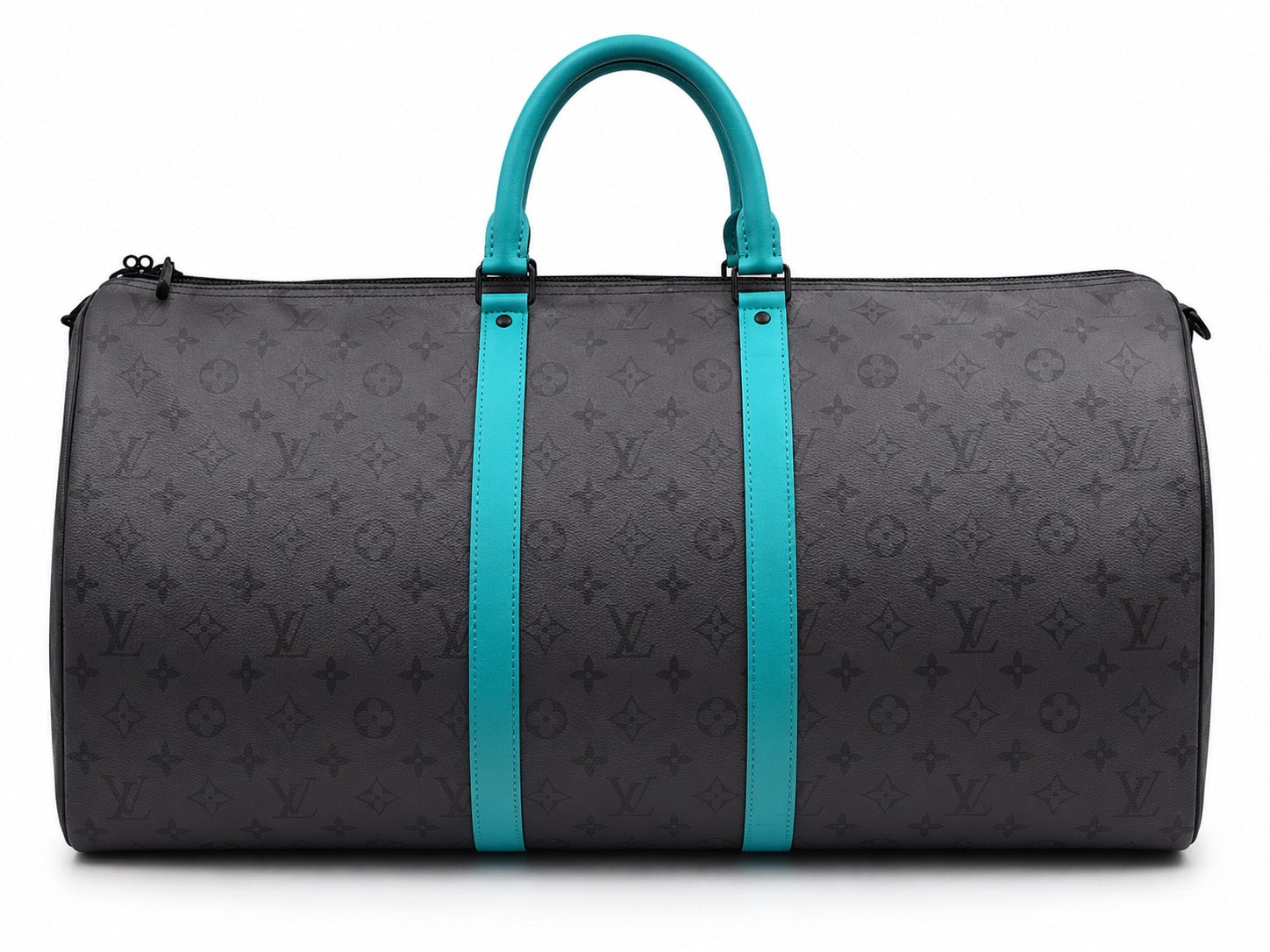 Louis Vuitton Keepall Bandoulière Duffle — Monogram Eclipse Canvas with Teal Trim