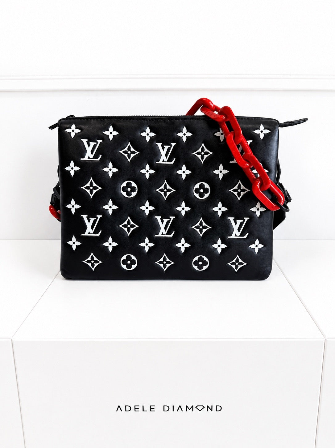 Louis Vuitton Coussin PM/ Coach Bag - Black Monogram Embossed Leather with Red Resin Chain