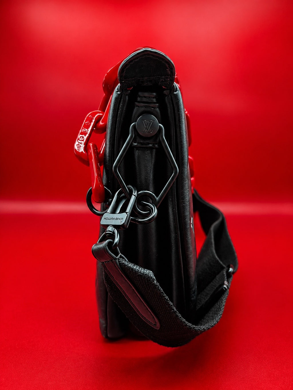 Louis Vuitton Coussin PM/ Coach Bag - Black Monogram Embossed Leather with Red Resin Chain