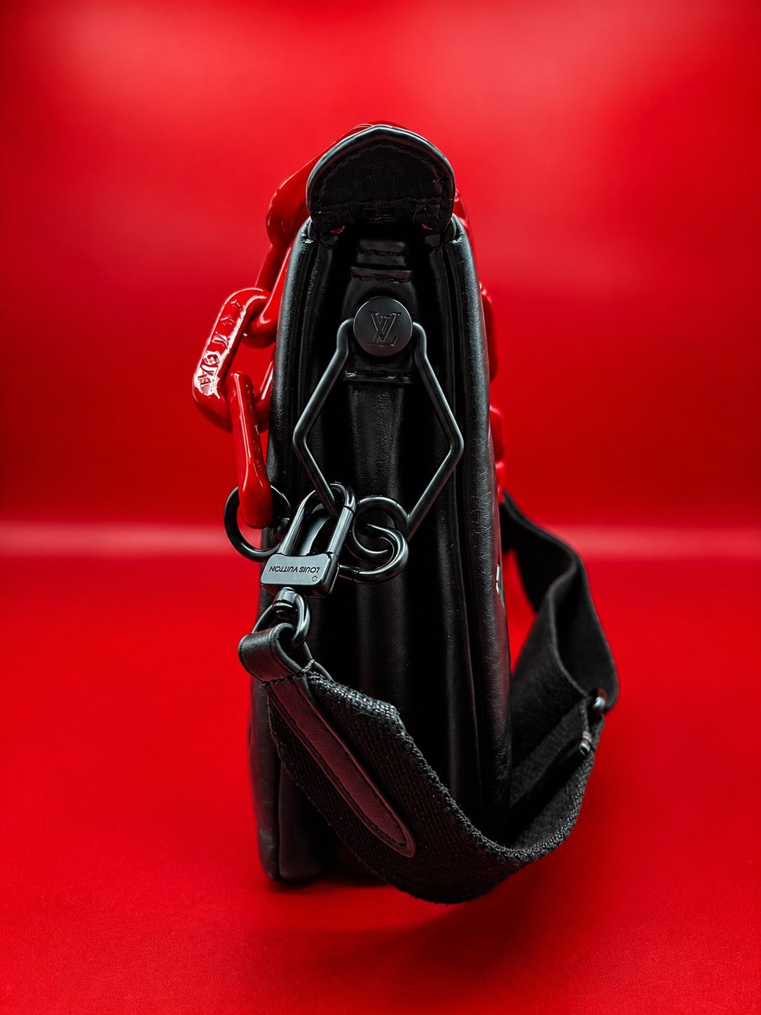 Louis Vuitton Coussin PM/ Coach Bag - Black Monogram Embossed Leather with Red Resin Chain