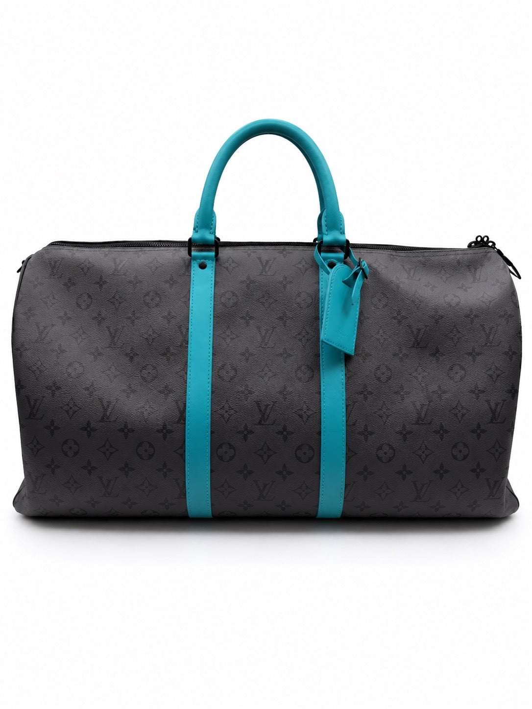 Louis Vuitton Keepall Bandoulière Duffle — Monogram Eclipse Canvas with Teal Trim