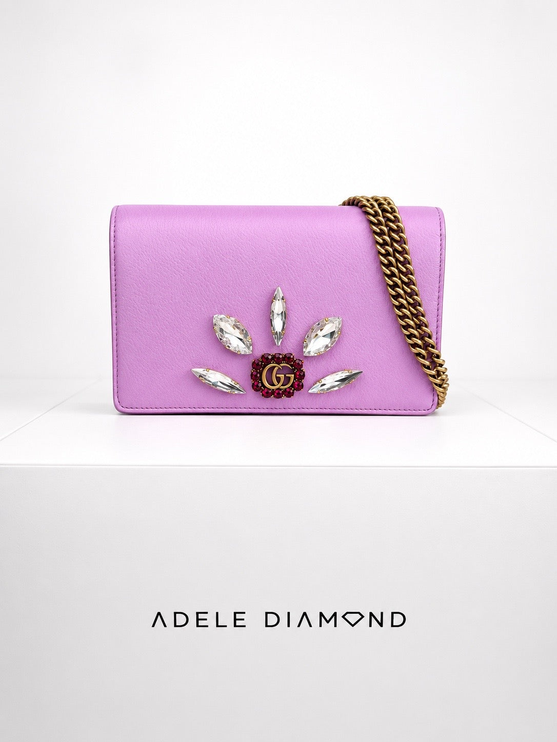 Gucci GG Marmont Crystal-Embellished Mini Bag — Pink Leather