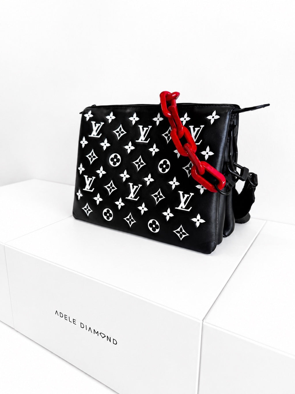 Louis Vuitton Coussin PM/ Coach Bag - Black Monogram Embossed Leather with Red Resin Chain