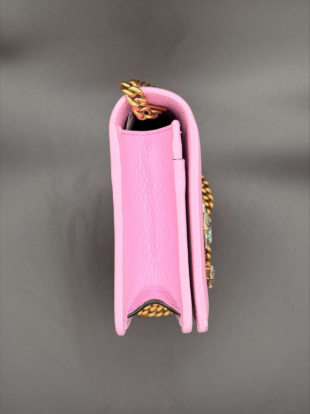 Gucci GG Marmont Crystal-Embellished Mini Bag — Pink Leather