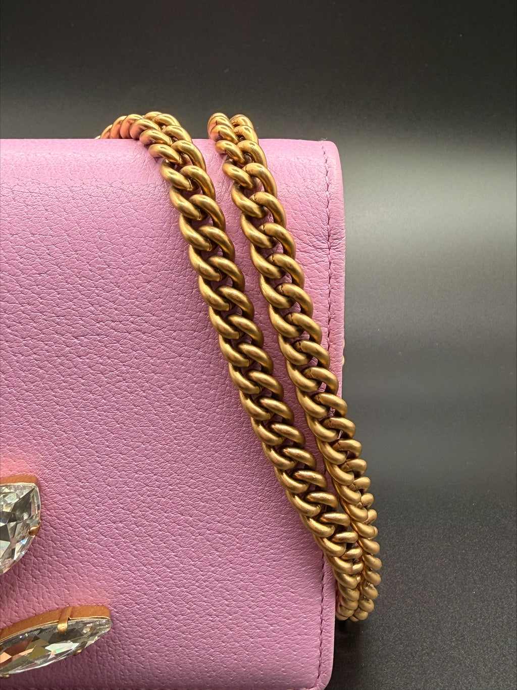 Gucci GG Marmont Crystal-Embellished Mini Bag — Pink Leather