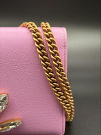 Gucci GG Marmont Crystal-Embellished Mini Bag — Pink Leather