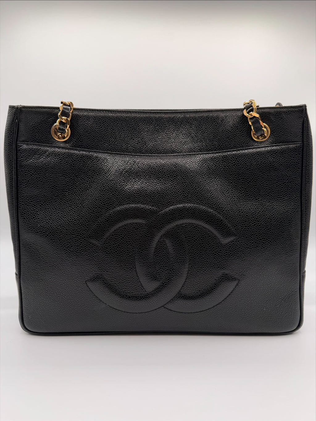 Vintage Chanel Caviar Leather Shoulder Tote – Black with Gold Hardware