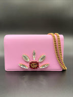Gucci GG Marmont Crystal-Embellished Mini Bag — Pink Leather